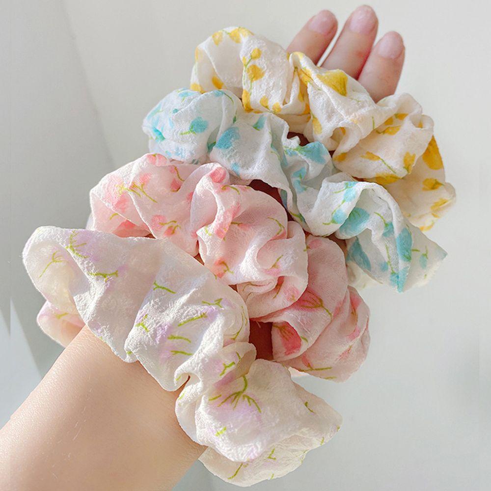 Dây Cột Tóc Scrunchies Bằng Vải In Hoa Đơn Giản Thanh Lịch Cho Nữ