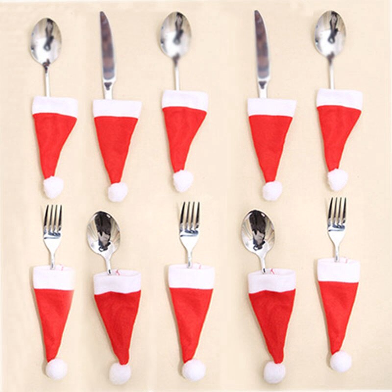 Set 1/5 phụ kiện bọc dao nĩa dạng nón giáng sinh nhỏ nhắn dễ thương