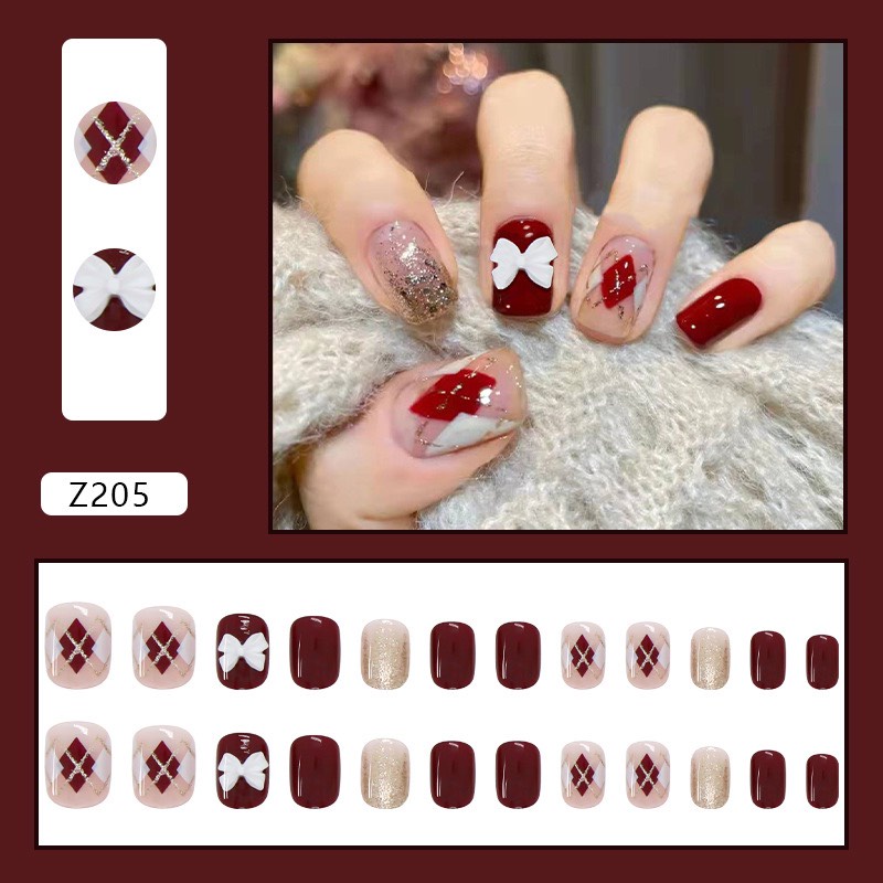 Móng tay giả đính đá Nail Box 24 móng giả kèm keo ( Mã Z )