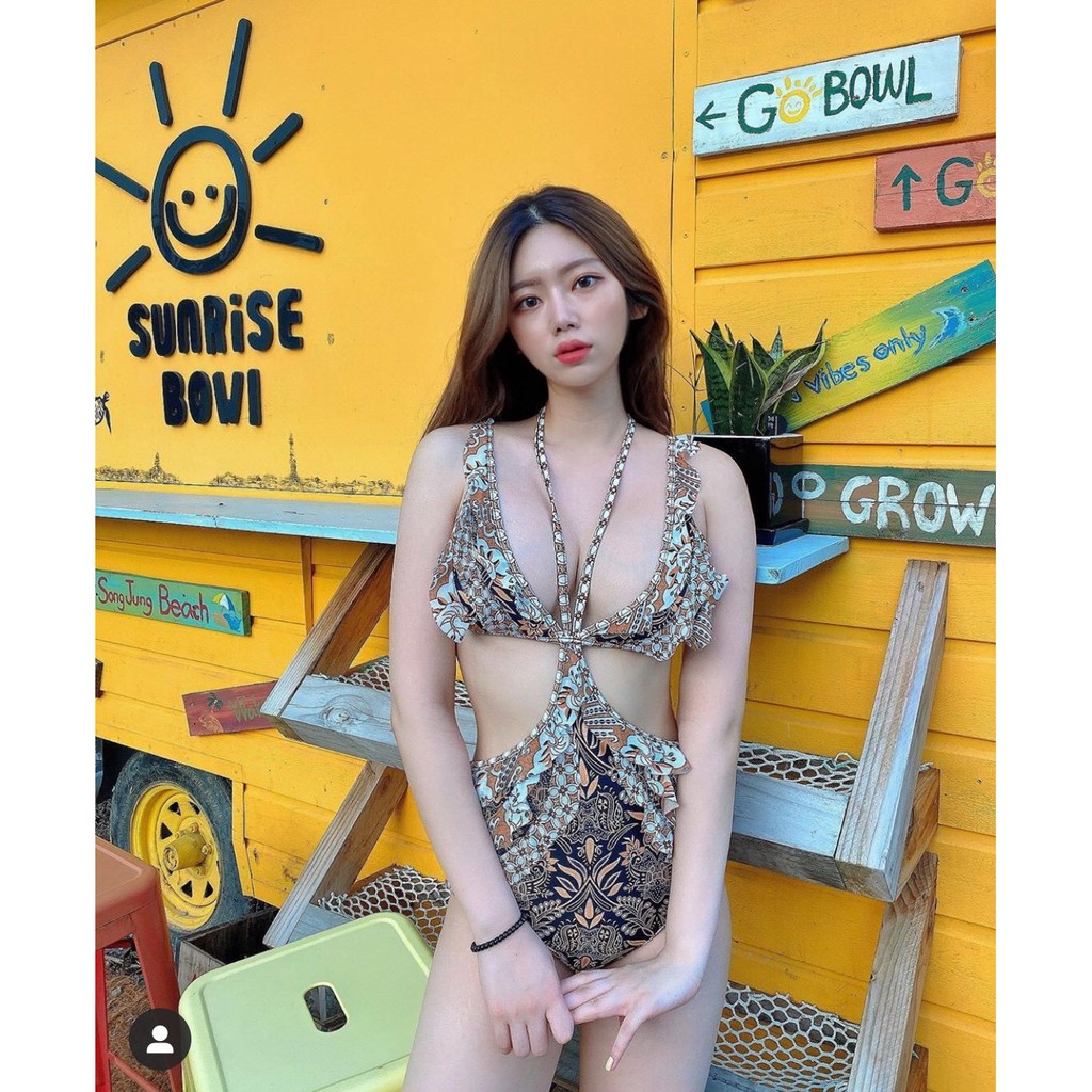Bikini liền sexy họa tiết nâu tây sang chảnh - Hàng Quảng Châu cao cấp