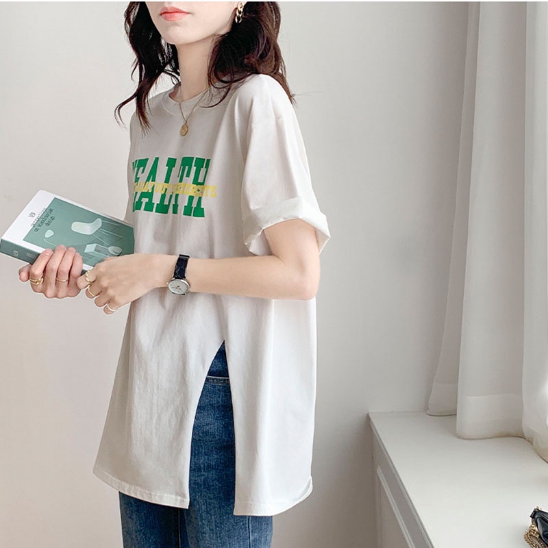 Áo thun IELGY tay lửng cổ tròn thiết kế xẻ tà thời trang cho nữ