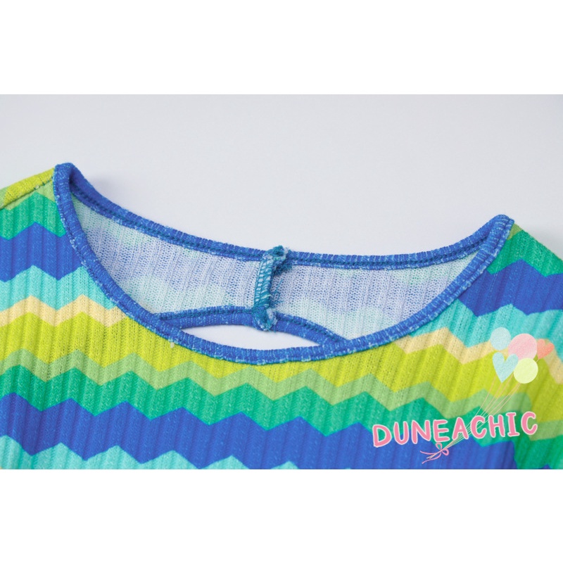 DUNEA Đầm Tay Dài Cổ Tròn Hở Lưng Họa Tiết Kẻ Sọc Thời Trang Cho Nữ