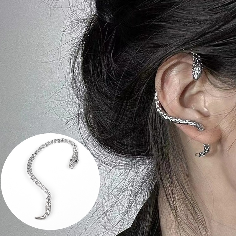 1 Khuyên Tai Tròn Mạ Bạc Hình Rắn Thời Trang Unisex