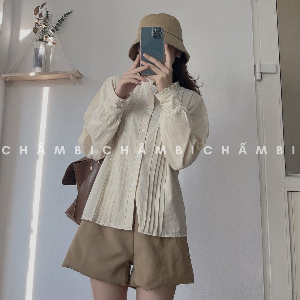 Áo Sơ Mi Cổ Xếp Ly Dọc Thân Tay Bo Cực Xinh Freesize&lt;52kg - A.138