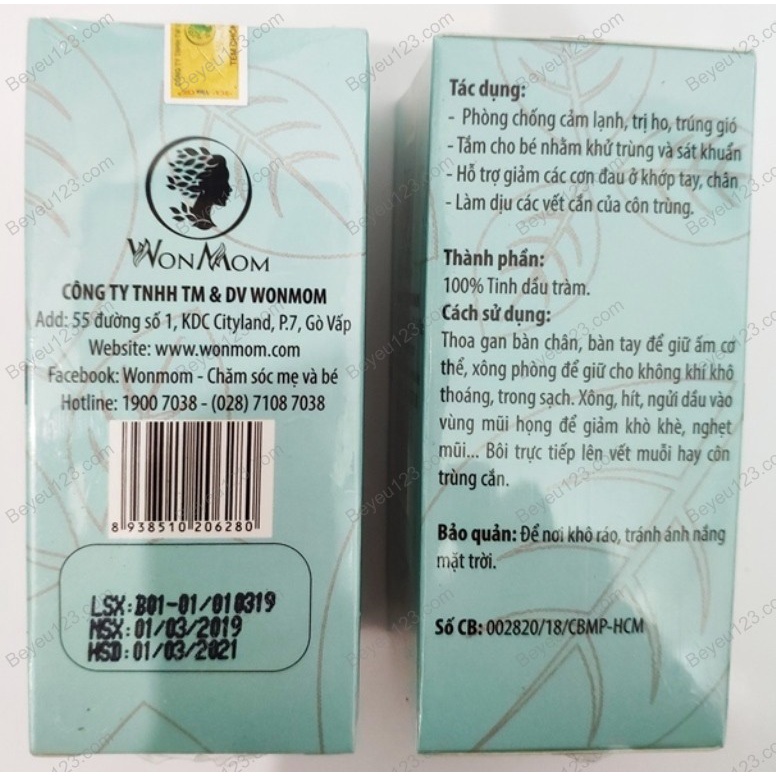 Bộ đôi bảo vệ Bé an toàn Wonmom (1 Sữa tắm gội thảo mộc 2in1 + 1 Dầu tràm nguyên chất)