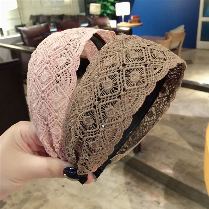 Băng đô ren bản rộng thiết kế thời trang phong cách ngọt ngào cho nữ