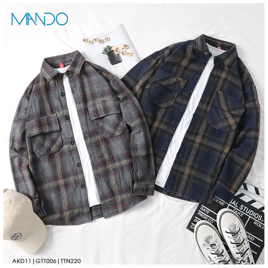 Áo Sơ Mi Flannel Nam Kẻ Dài Tay Nam Mix Form Rộng Phong Cách Hàn Quốc MANDO Hot Nhất 2020 - AKD11