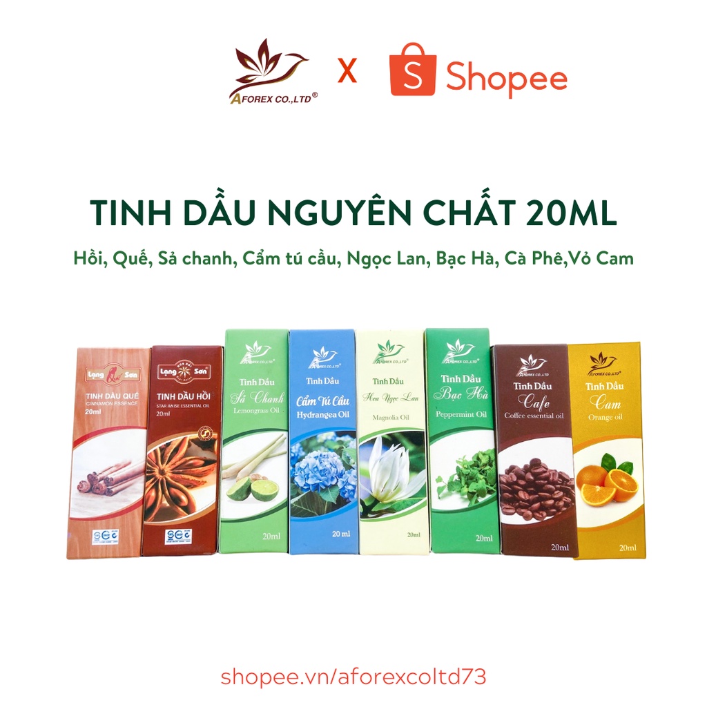 Tinh dầu nguyên chất AFOREX Quế, Hồi, Sả chanh, Cà phê, Bạc Hà, Cẩm tú cầu, Ngọc lan 20ml