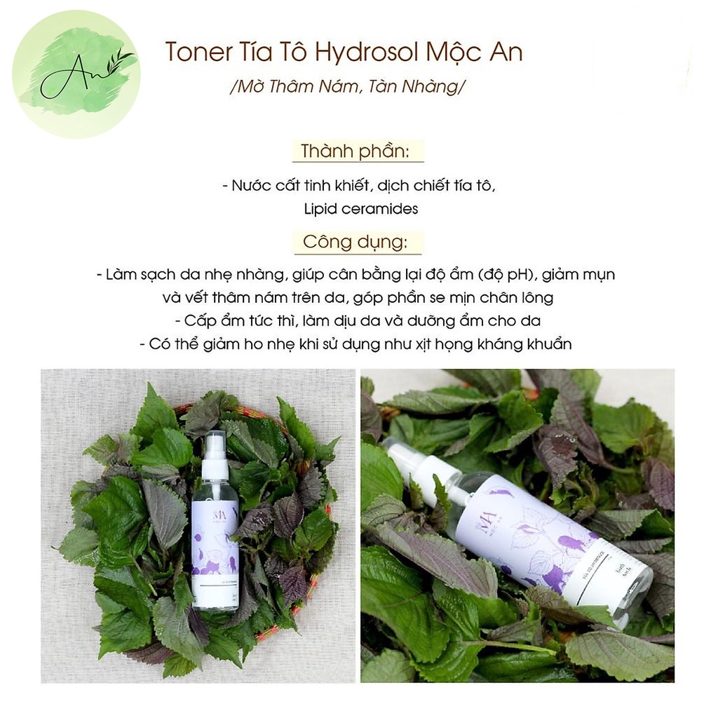 Toner tía tô Mộc An cân bằng da giúp kiềm dầu mờ nám tàn nhang 100ml - AN003