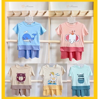 Đồ bộ cho bé trai bé gái cộc ngắn tay thun lạnh phối màu, bộ quần áo trẻ em mặc nhà 6-17kg 1 2 3 4 5 tuổi BC022