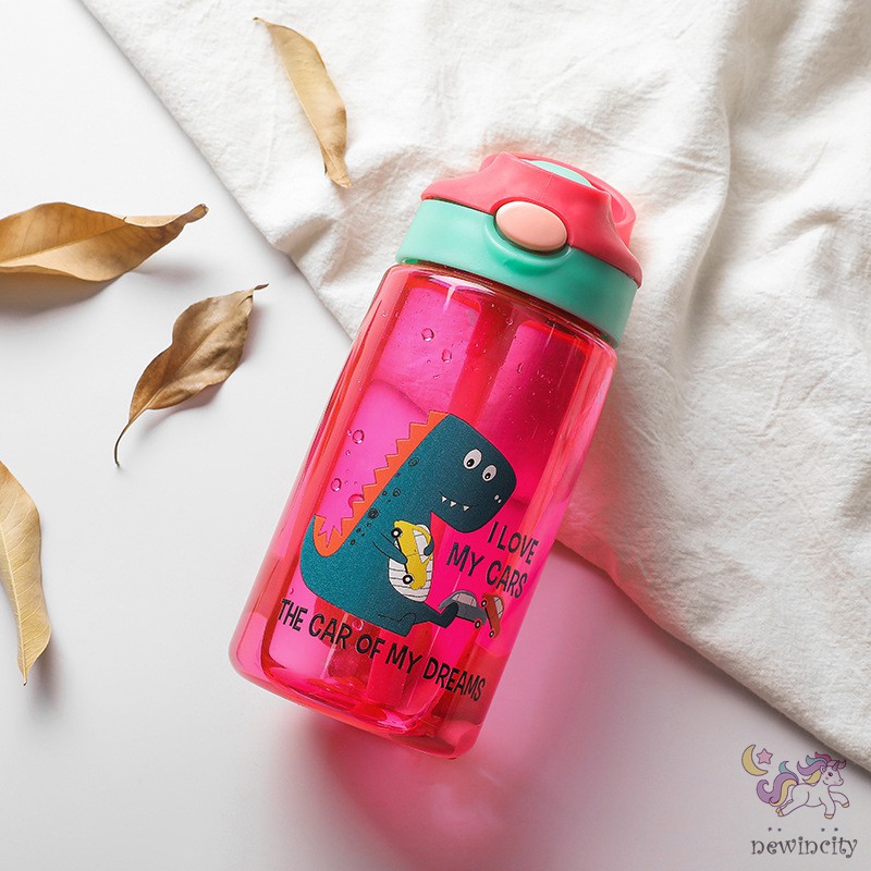 Chai nước in hình khủng long có ống hút cho bé