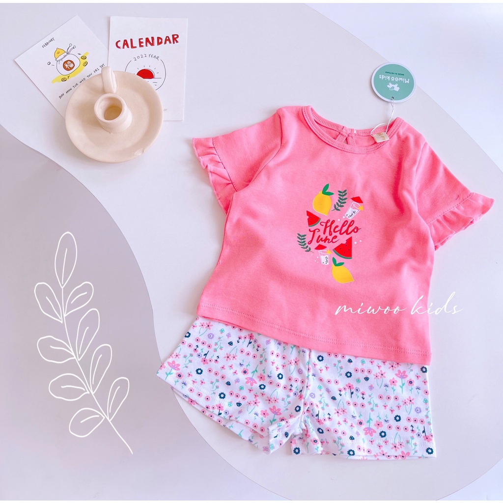 Đồ Bộ Tay Bèo Họa Tiết Kèm Quần Lưng Thun Bé Gái Size 1 - 5 Tuổi MINTSCLOSET Mint's Closet - DB8063