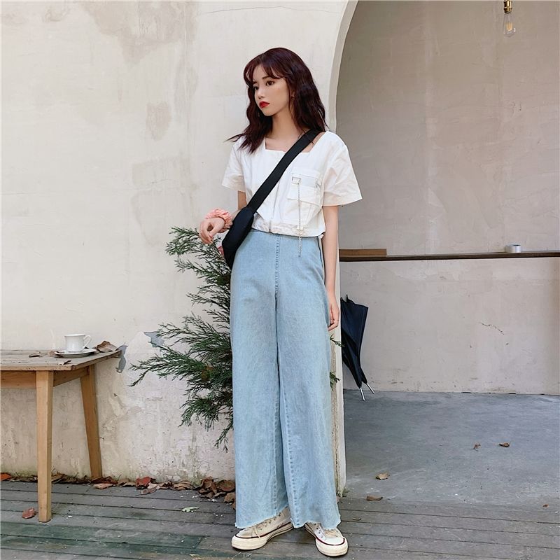 Áo Thun Ngắn Tay Cổ Vuông Phối Khóa Kéo Thời Trang Hè 2020 Cho Nữ