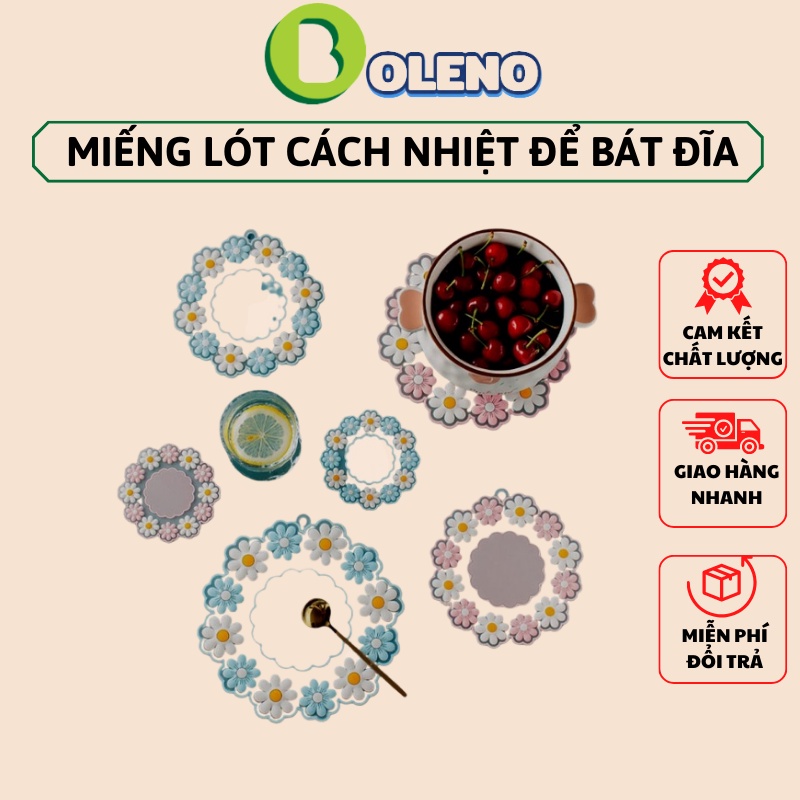 Sét 3 miếng lót cách nhiệt bát đĩa cốc chén xoong nồi silicone đa năng hình hoa cúc