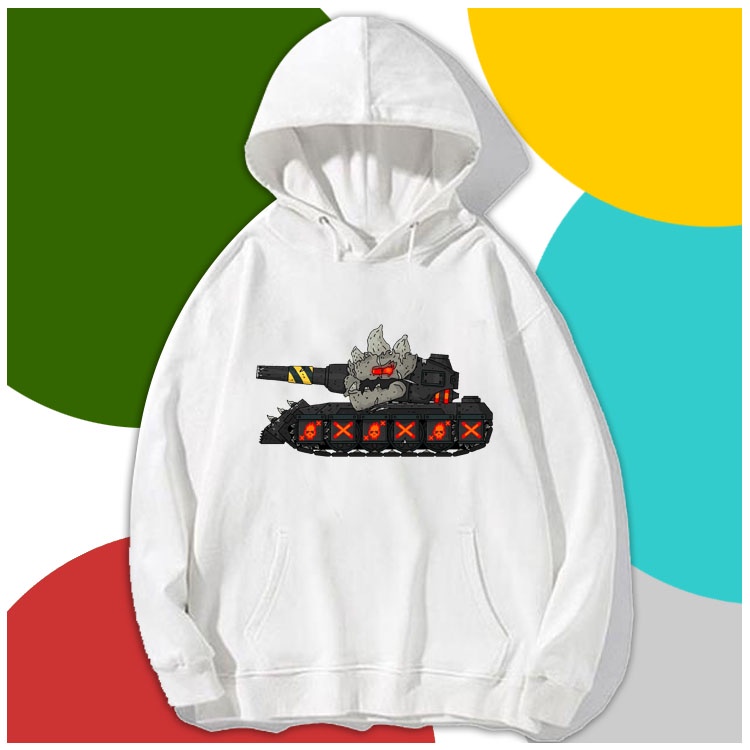 BST Áo hoodie in hình phim hoạt hình xe tăng màu trắng cho bé trai bé gái