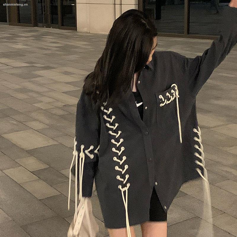 Áo khoác sơ mi dáng rộng phong cách Hàn Quốc thiết kế thời trang xuân thu 2021 cho nữ