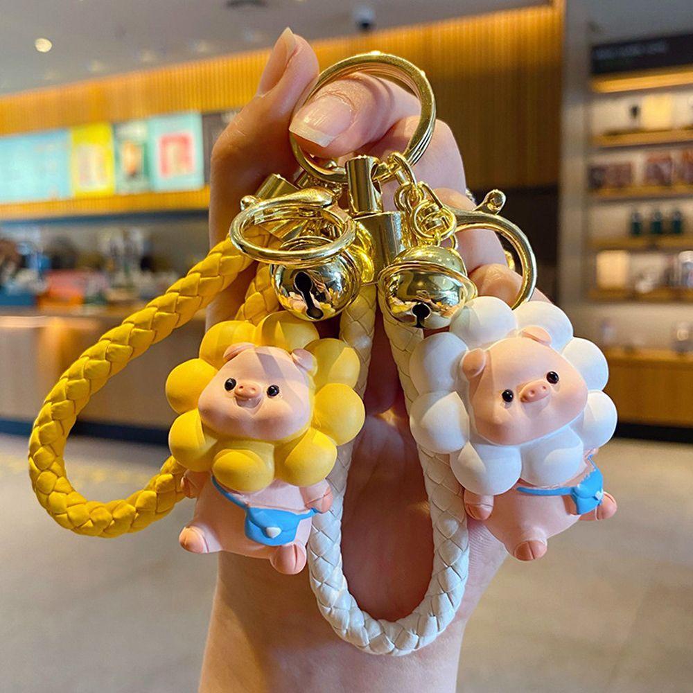 Móc Khóa Dây Da Hình Heo Hoa Hướng Dương Sáng Tạo