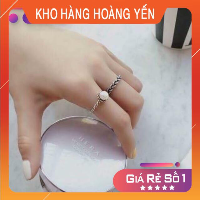 Set 2 chiếc nhẫn xoắn thừng Vintage đính ngọc ✅ pro