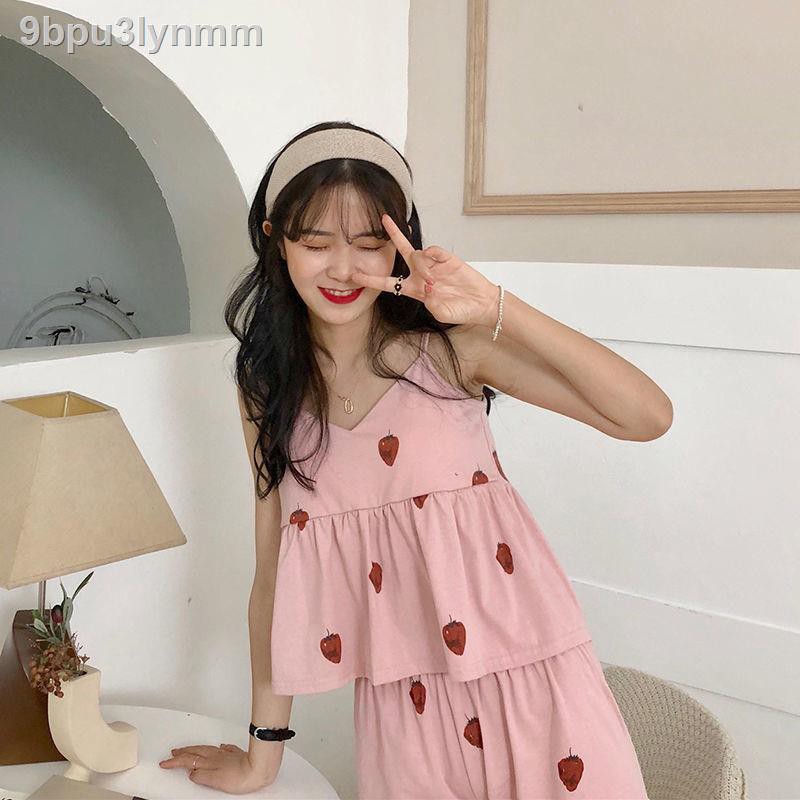 Bộ đồ ngủ phong cách Hàn Quốc cho nữ sinh xuân hè có đệm ngực, quai rời xinh xắn, mang phương Tây, thể mặc ngoài q
