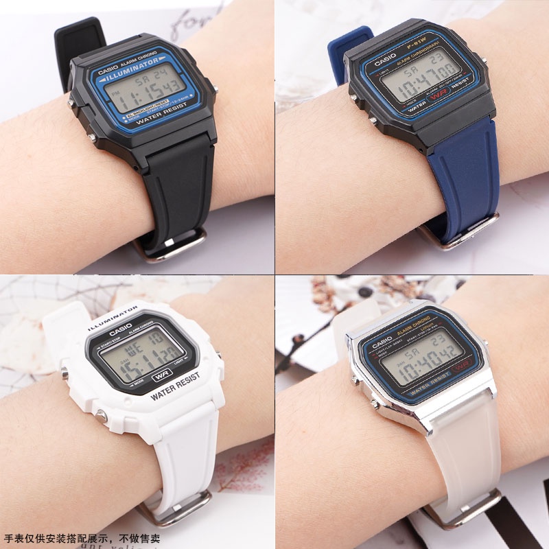 Dây Đeo Thay Thế Bằng Nhựa Cho Đồng Hồ Casio PU 18mm F91W F84 F105 F108 A158 A168 AE1200 A1300