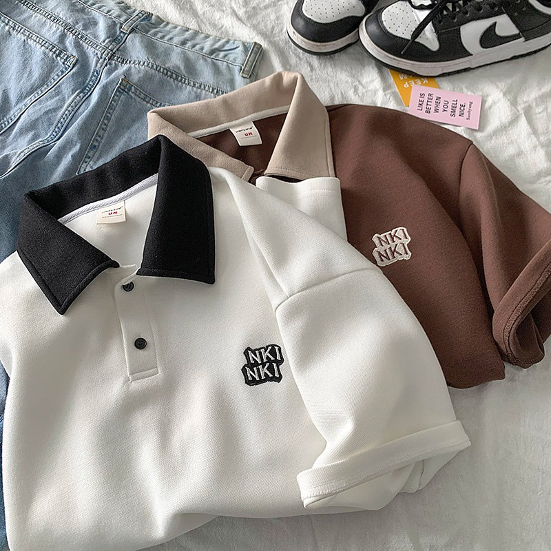 Áo polo unisex có phối logo NKI trước ngực - Áo cổ bẻ chất cotton cá sấu mềm và mát