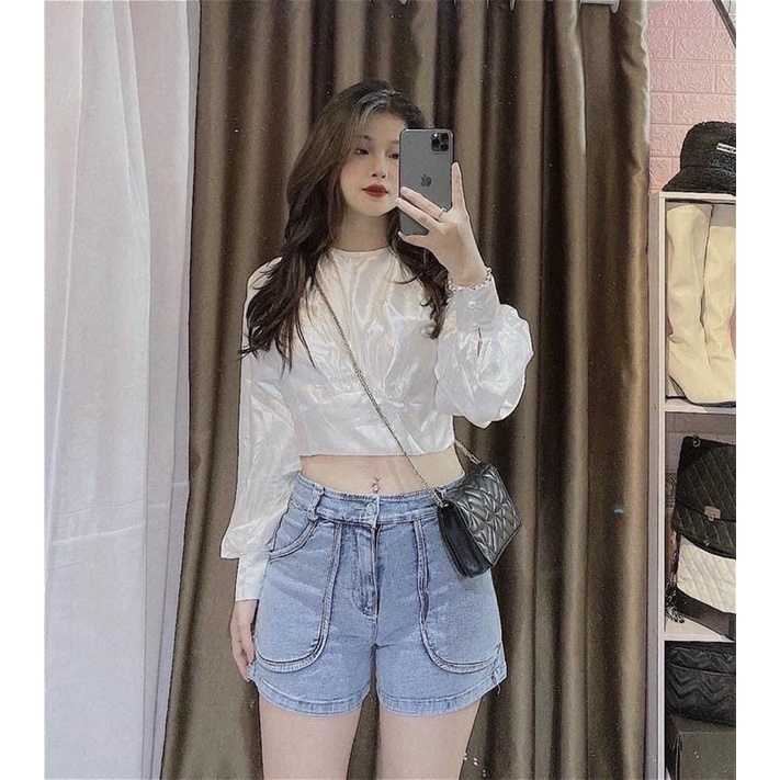 QNU73 - QUẦN SOOC JEANS NỮ CẠP CAO TÚI ỐP TRƯỚC