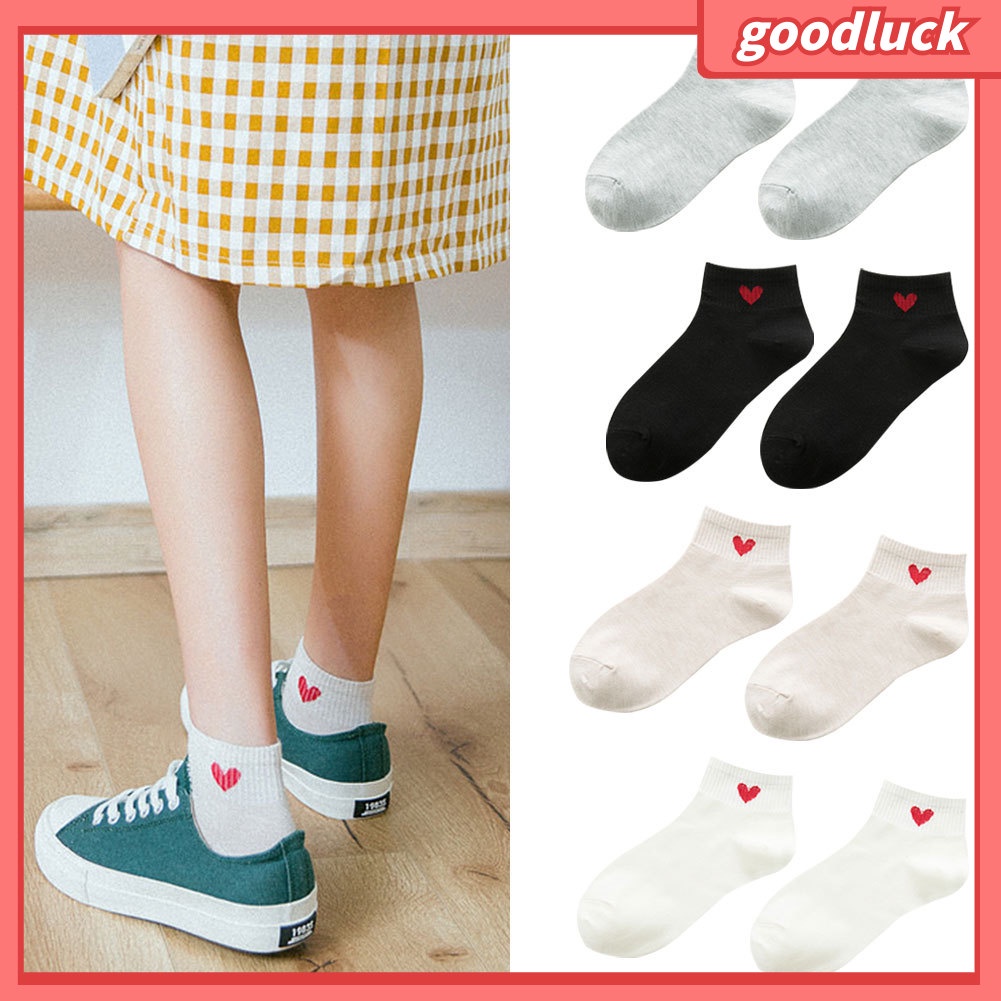 Vớ Cotton Cổ Ngắn In Hình Trái Tim Đơn Giản Cho Nữ
