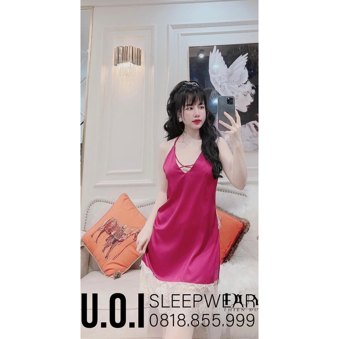 [FREESHIP] Váy ngủ sexy QUẢNG CHÂU- SX 95 -Váy ngủ lụa phối ren ngực đan dây sexy QUẢNG CHÂU  - hàng có sẵn( video+ ảnh)