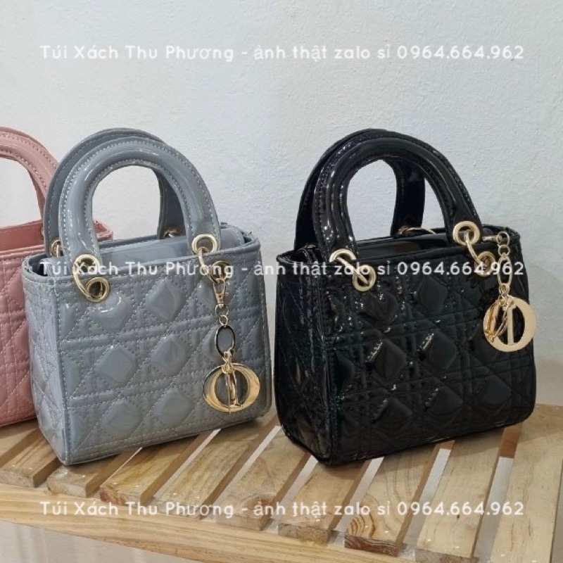 Túi đeo chéo nữ, túi quai xách lady Di.o trần ô trám da bóng hàng việt xuất - tặng kèm chùm treo (ảnh thật shop chụp)