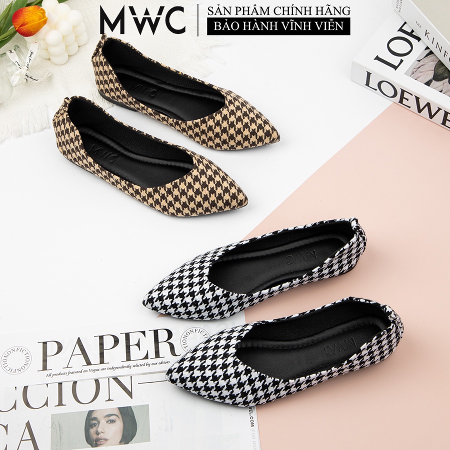 Giày Búp Bê MWC Vải Canvat Kiểu Dáng Basic Phong Cách Cổ Điển Màu Đen Kem NUBB- 2249