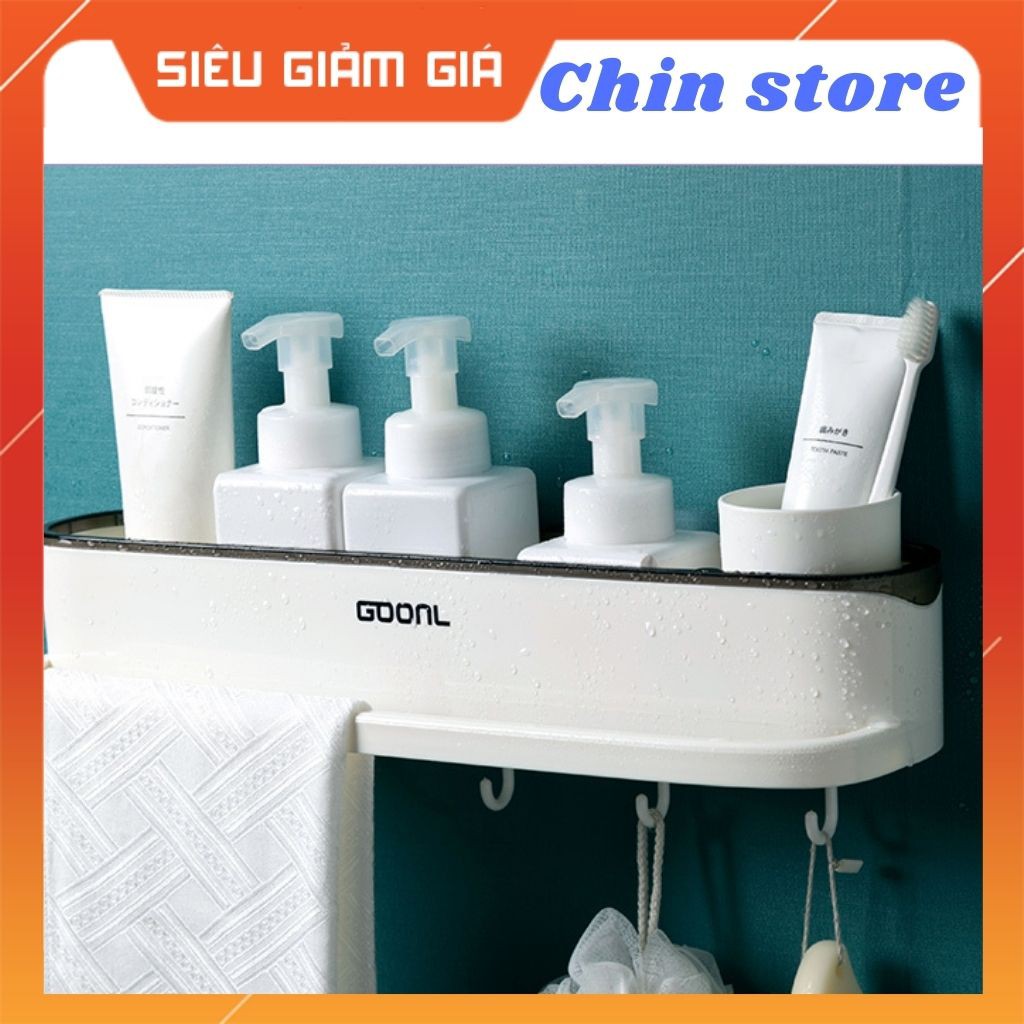 Kệ để đồ phòng tắm gắn tường siêu chắc GOONL cao cấp có móc treo và thanh treo khăn 8*44.5*12 cm