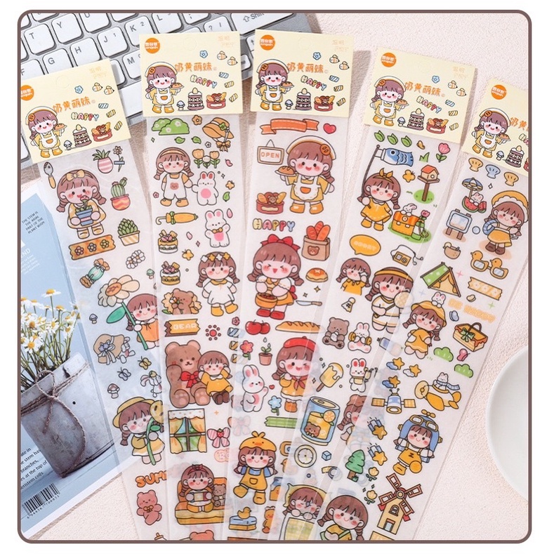 Sticker cute hoạt hình dễ thương, hình dán sticker dài trang trí sổ tay đáng yêu DIY