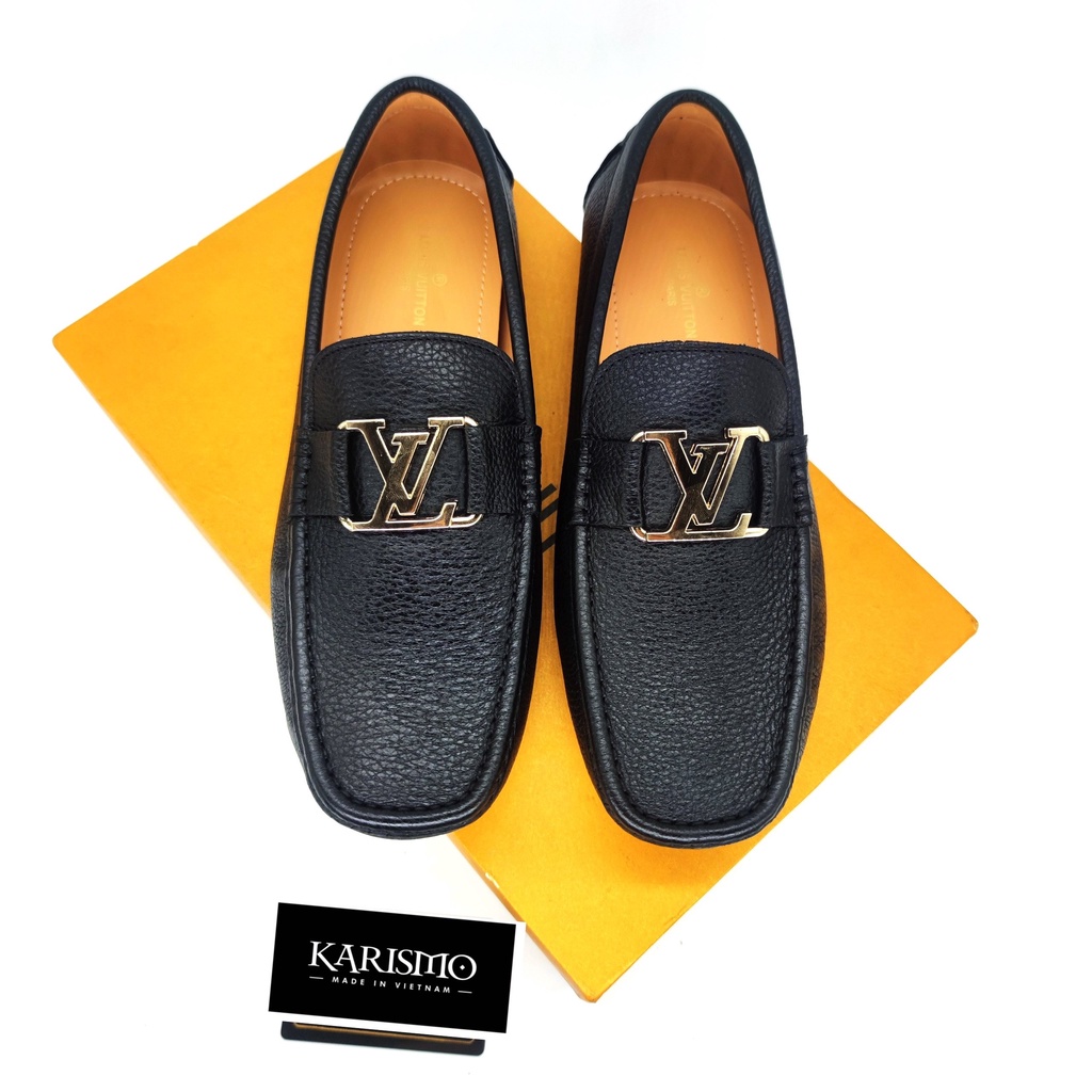 Giày lười mọi da nam LV - Khóa vàng nổi bật - khóa đen sang trọng - Da bò 100% bảo hành 12 thàng