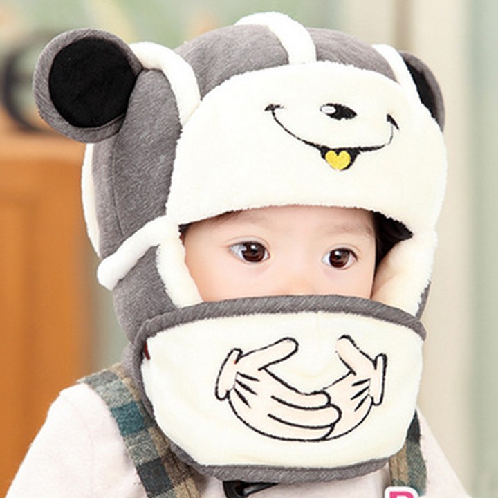 Mũ Trùm Đầu 𝗙𝗥𝗘𝗘 𝗦𝗛𝗜𝗣 Kèm Che mặt có cúc bấm rời 1-4 tuổi giữ ấm bảo vệ đầu và họng cho bé khi đi xe máy