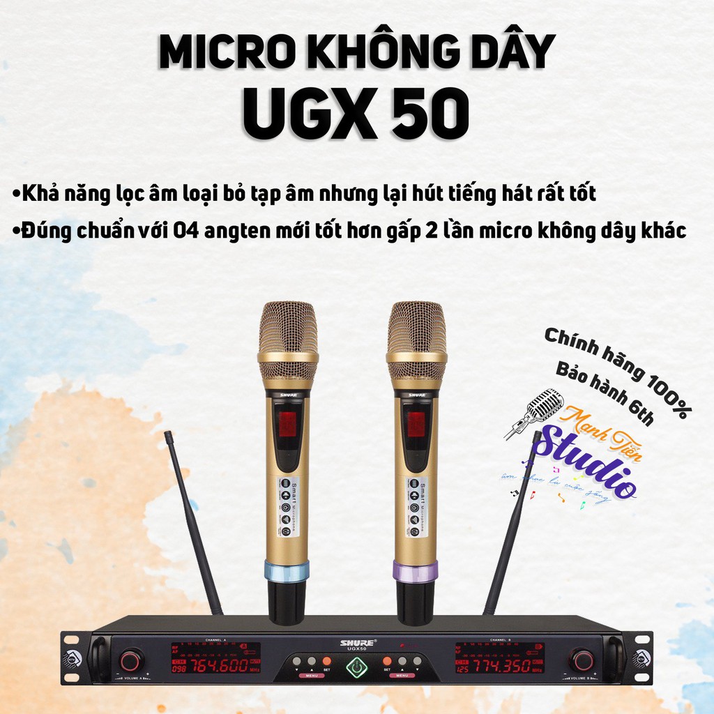 [Mã ELHACE giảm 4% đơn 300K] MICRO karaoke UGX 50 không dây New 2020 Board đỏ, 4 anten hàng loại 1 cao cấp 5.0