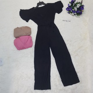 Jumsuits cổ đắp chéo quần dài tay ngắn cánh tiên kèm dây cột eo