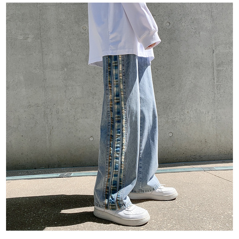 [ MGG 20K ]  Quần jeans ống suông phối viền kẻ  #N669 form cực đẹp