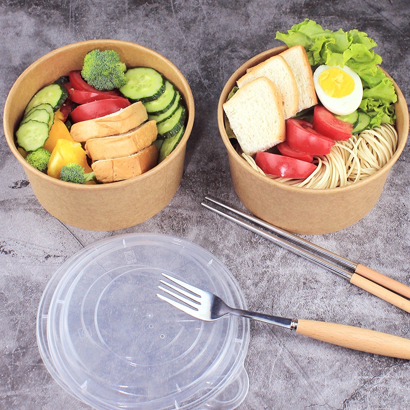 Tô giấy Kraft Hộp để thức ăn bằng giấy 1 lần Bát đựng cháo phở cơm có nắp Hộp giấy đựng thức ăn nhanh An toàn thực phẩm