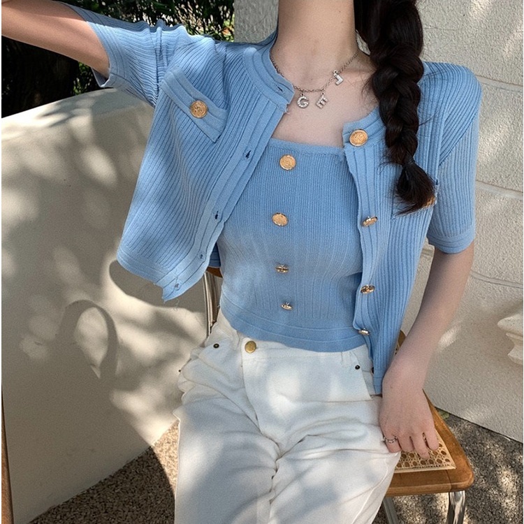Áo cardigan ZHELIHANGFEI dệt kim mỏng tay ngắn phong cách retro mùa hè 2022