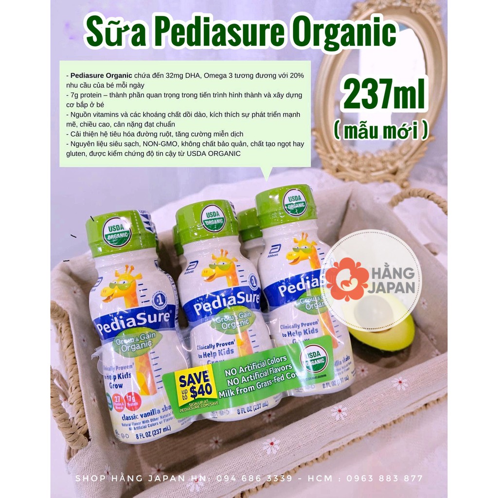 Sữa Nước Pediasure Grow &amp; Gain Organic Non-GMO Mỹ Hương Vani