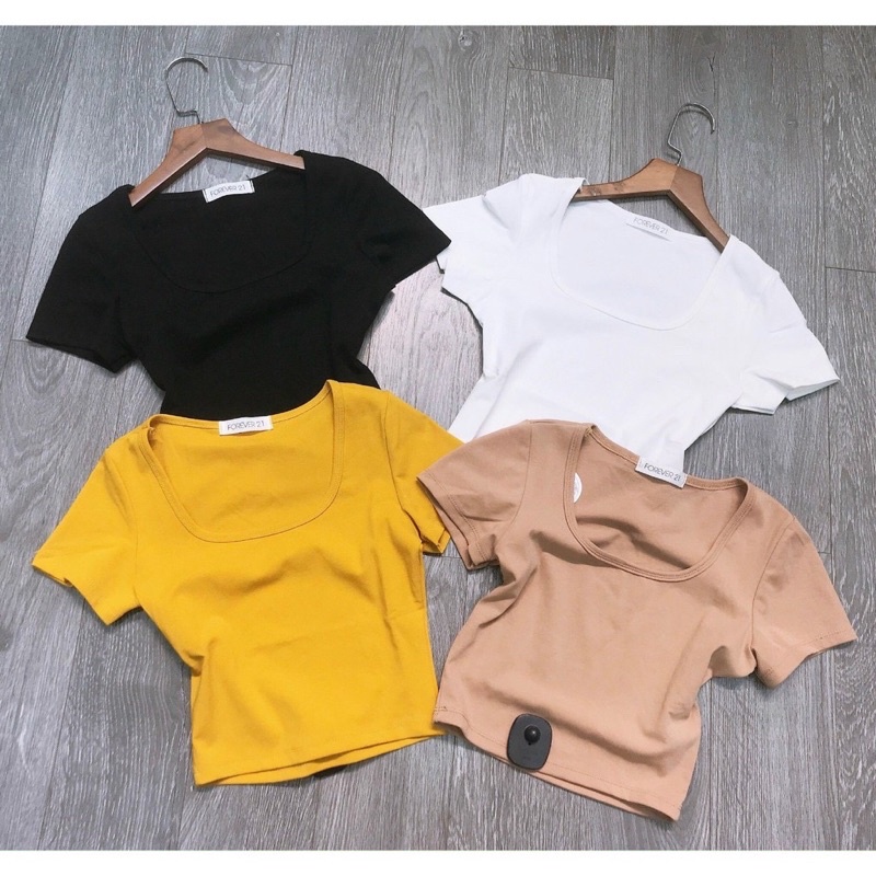[FreeShip]Áo Thun Nữ Tay Ngắn Cổ Vuông Dáng Ôm Body Co Giãn 4 Chiều 3 Màu