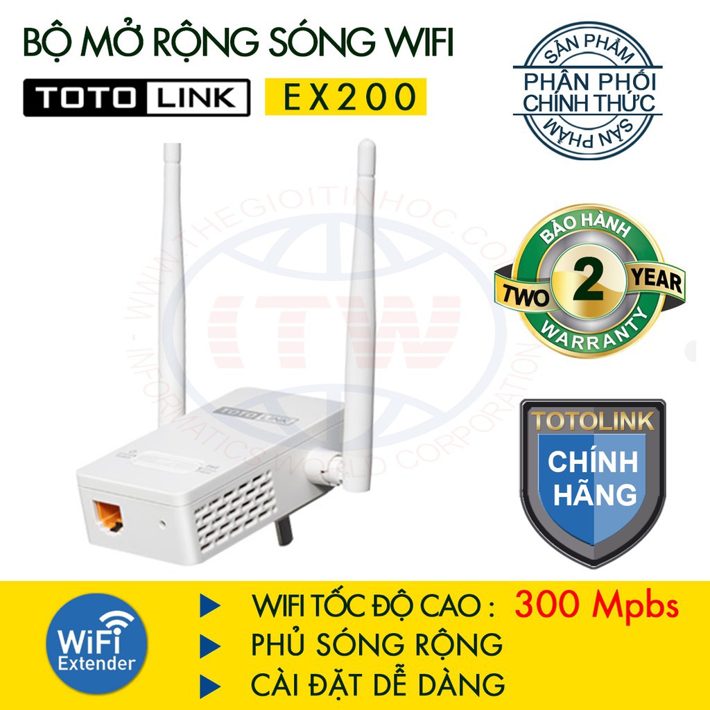 Bộ Mở Rộng Sóng Wifi Totolink EX200 Chuẩn N Tốc Độ 300Mbps - Hàng chính hãng