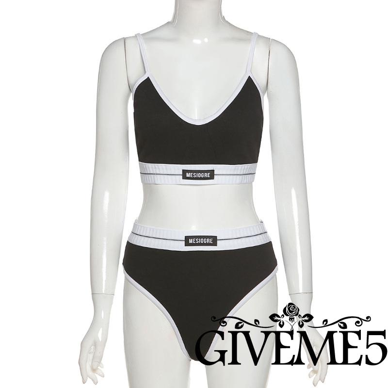 Set Áo Cổ Chữ V Hở Lưng + Quần Lót In Chữ Màu Sắc Gợi Cảm Cho Nữ