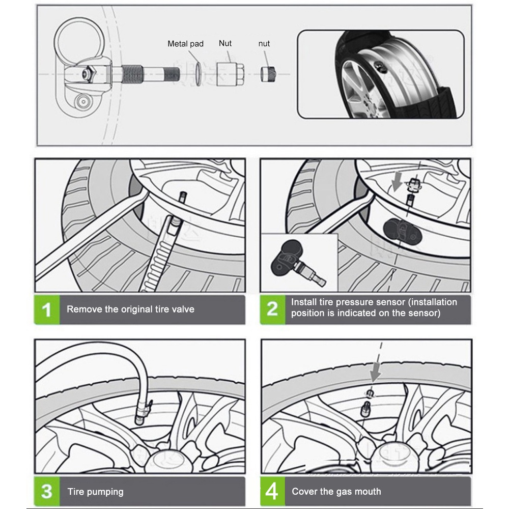 Hệ Thống Cảnh Báo Áp Suất Lốp Xe Hơi TPMS Hiển Thị Nhiệt Độ Năng Lượng Mặt Trời