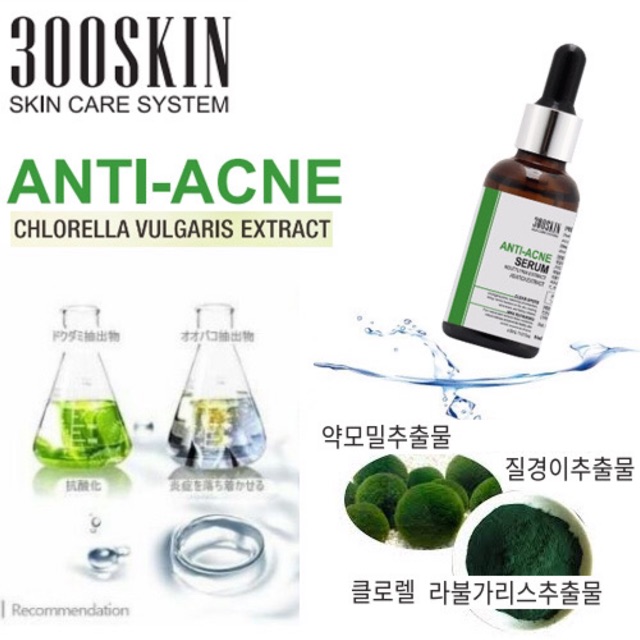 CHÍNH HÃNG 100% ]Serum Ngăn Ngừa Mụn vi tảo 300SKIN ANTI-ACNE SERUM 30ML- Hàng chuyên Spa.