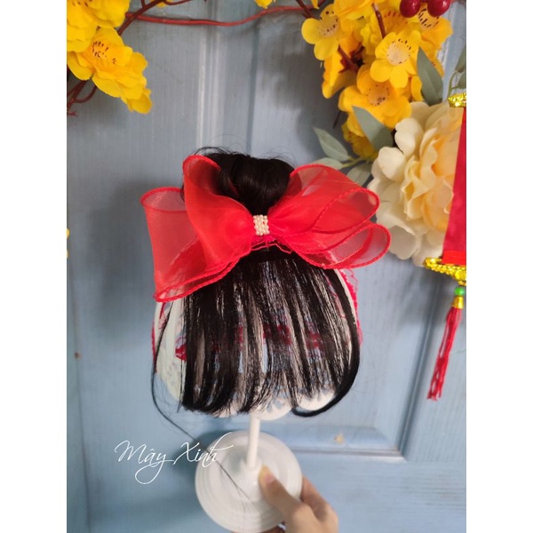 Băng đô tóc giả nơ bèo xinh cho bé