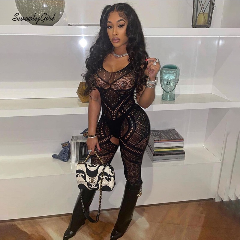 Jumpsuit Không Tay Cổ Chữ U Khoét Sâu Eo Thấp Màu Đen Trơn Thời Trang 2022 Quyến Rũ Cho Nữ