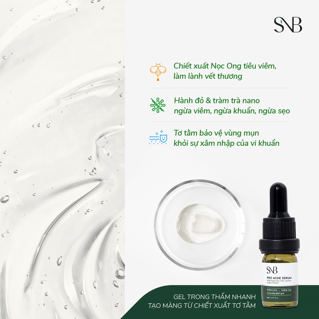 Tinh Chất Giảm Mụn PRO ACNE SERUM SNB Chiết Xuất Thiên Nhiên - Dùng Cho Mụn Bọc, Mụn Mủ, Mụn Đầu Đen, Đầu Trắng 30ml