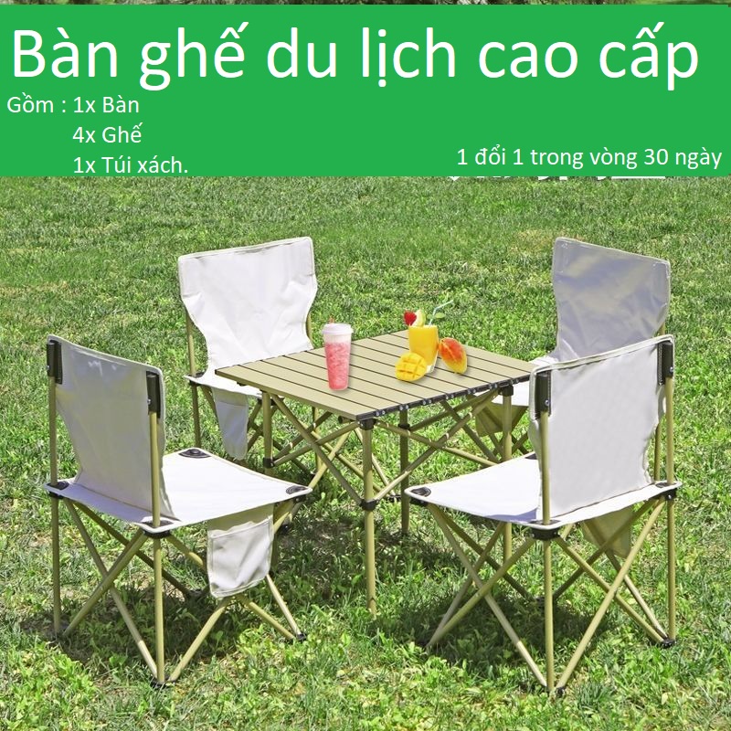 Bộ bàn ghế du lịch, căm trại , Picnic cao cấp , Hợp kim nhôm cao cấp không rỉ , Gồm 1 bàn + 4 ghế - Tặng kèm phụ kiện