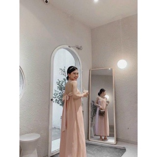 Đầm suông hai dây dập ly cột nơ lưng cực đẹp